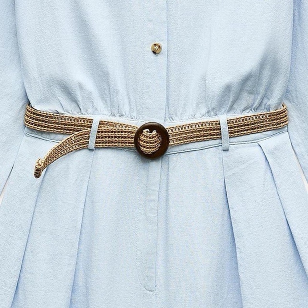 Zara Light Blue Linen Blend Belted romper - size small - Picture 3 of 10